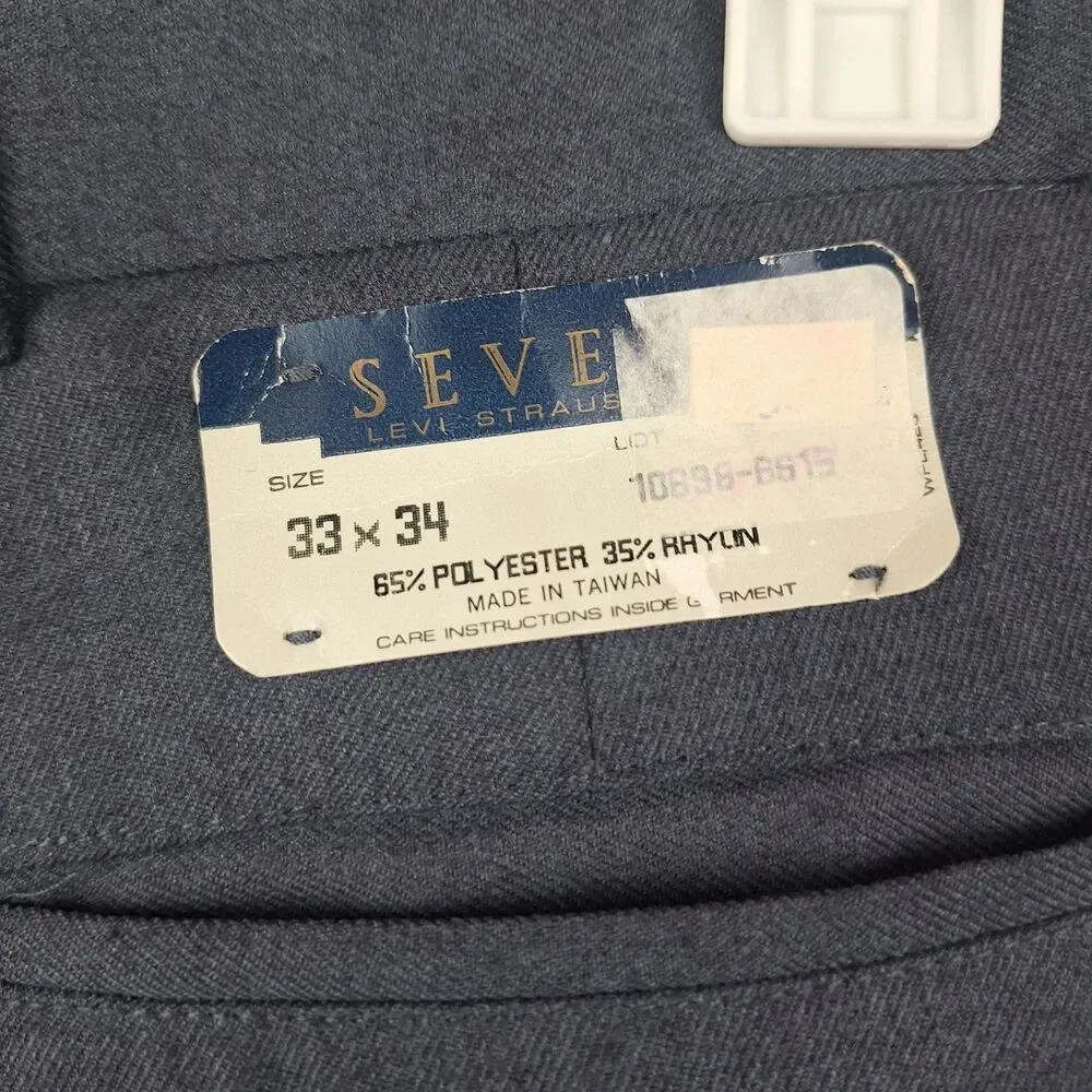 NWT Vintage Levi’s Sevens Mens Polyester Rayon Pleated Pants Gray 33x34